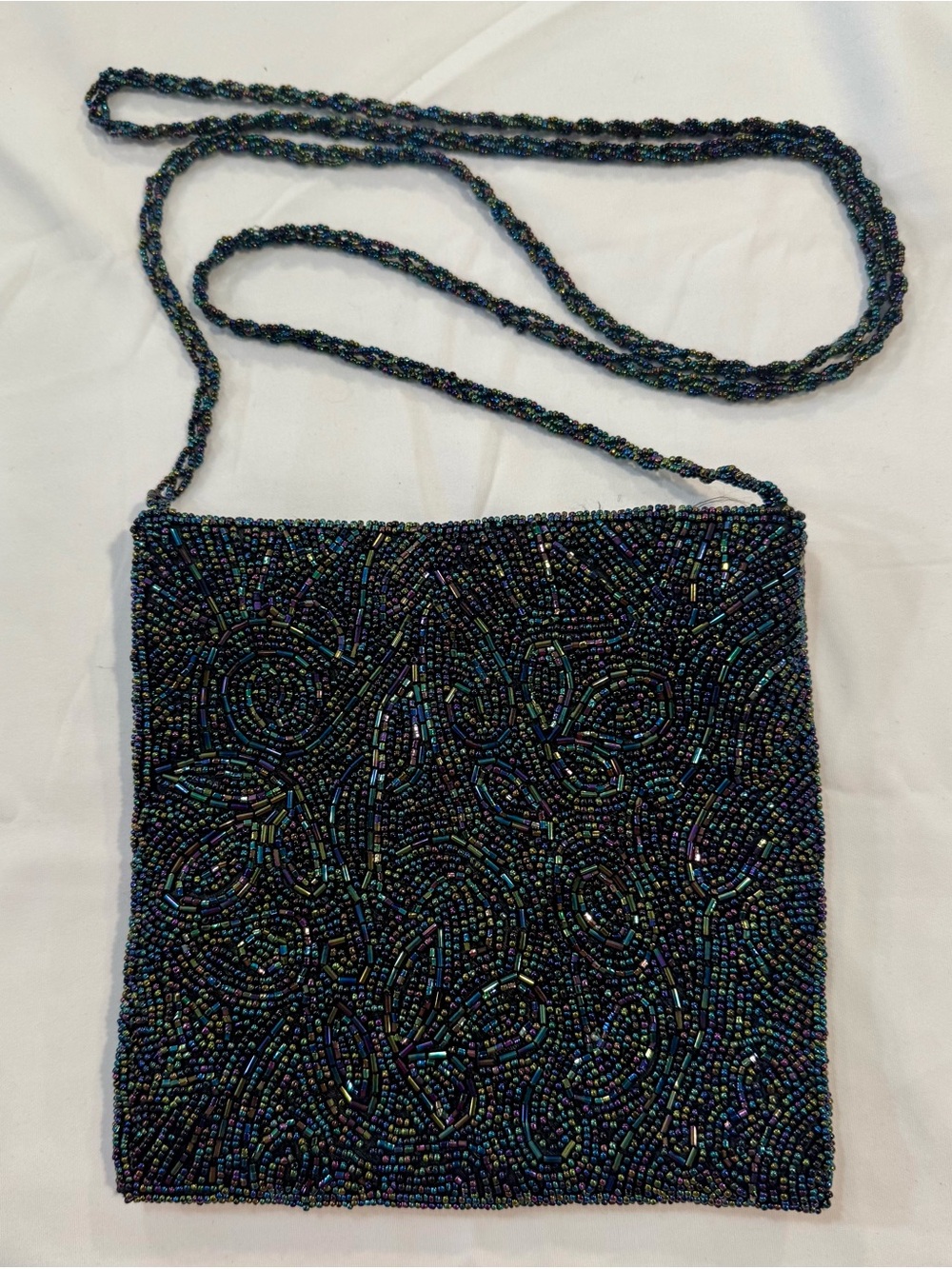 Vintage Beaded Black Iridescent Crossbody Bag